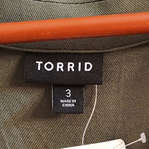 Torrid Size 3 (22/24W) Olive Green Twill Sleeveless Midi Belted Dress NWT - Picture 12 of 16